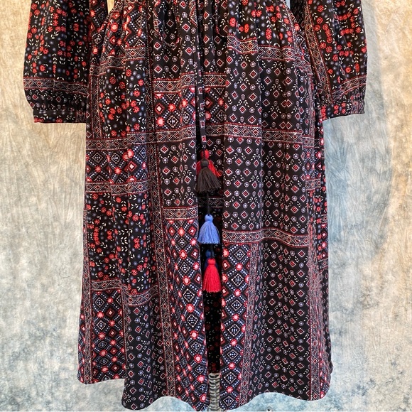 Loft Bohemian Black and Red Patterned dress with Tassels size S - Picture 3 of 10